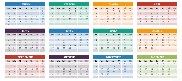 Calendario con los meses del año 2022