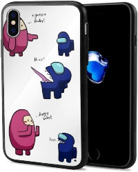 Funda movil iphone X personaje rosa y personaje azul alien Among Us